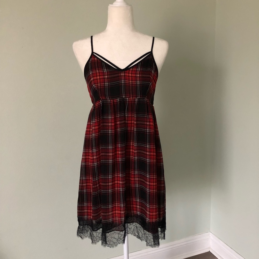 BCBG Plaid Lace Strappy Low Back Dress